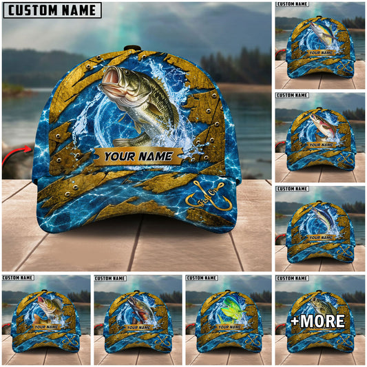 BlueJose Fishing Explosive Water Splash Personalized Name Classic 3D Cap (13 Breeds)