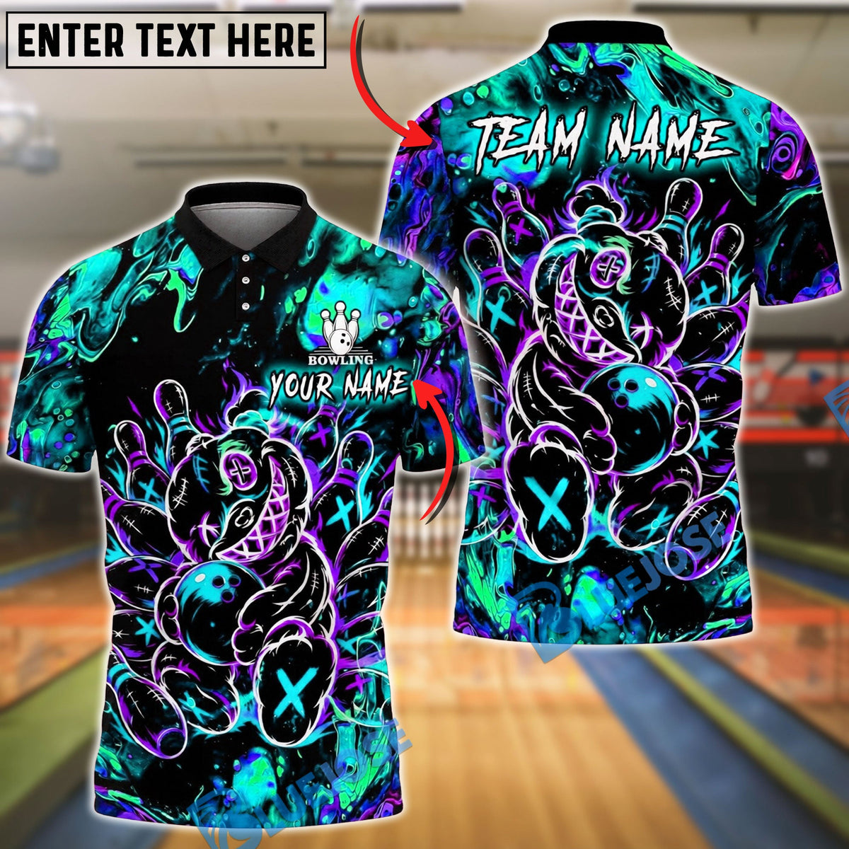 BlueJose Bowling And Pins X Crazy Bear Neon Graffiti Street Style Customized Name, Team Name 3D Shirt (4 Colors)