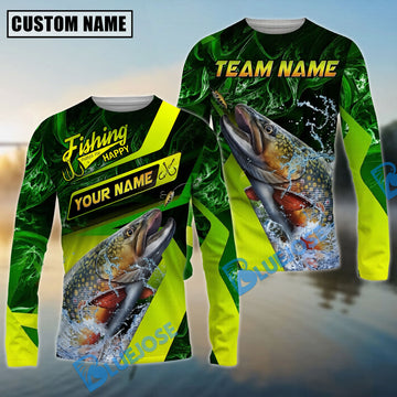 Bluejose Trout Fishing Green Neon Splash Water Artwork Custom Name & Team Name 3D Shirts