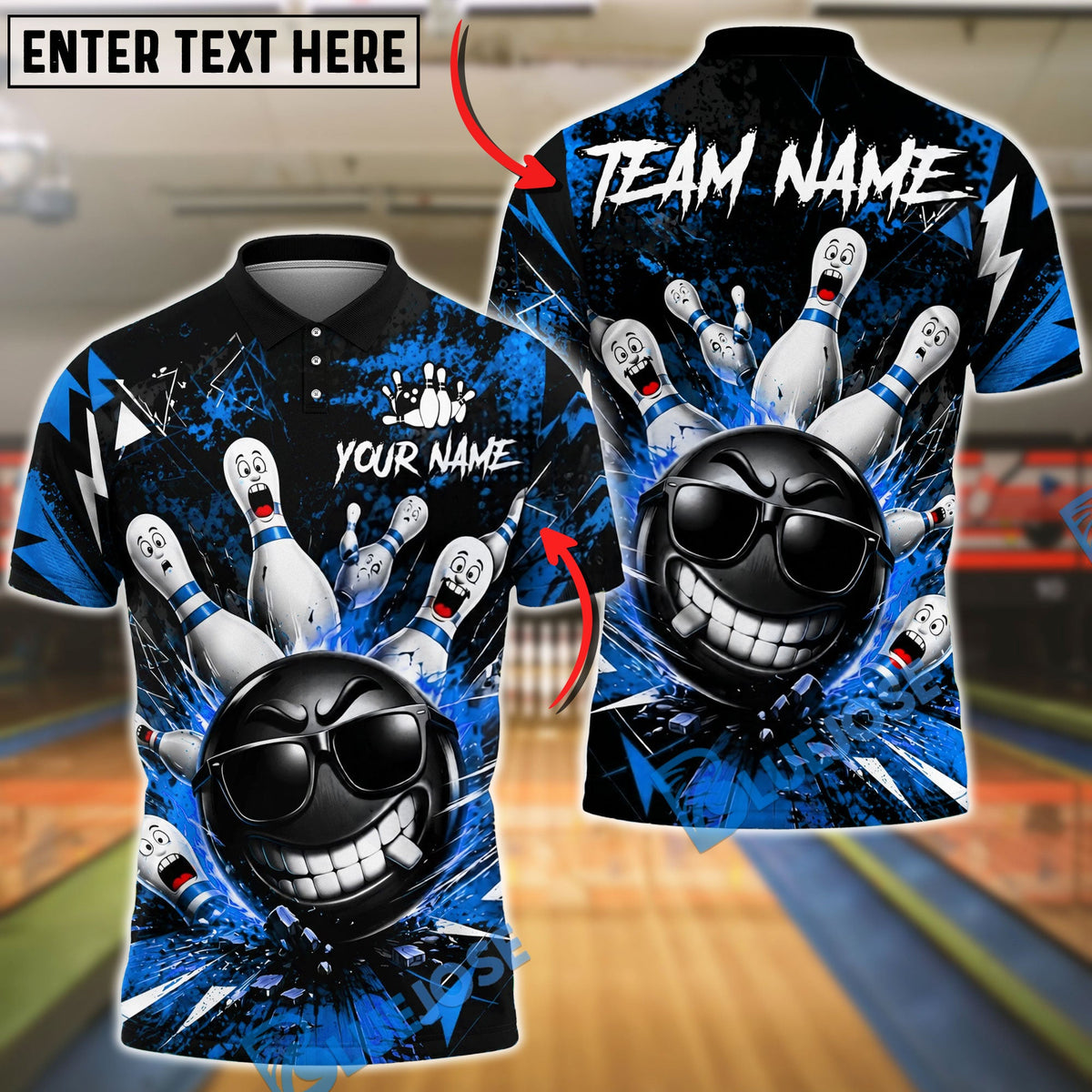 BlueJose Bowling And Pins Cool Gangster Strike Customized Name, Team Name 3D Shirt (6 Colors)