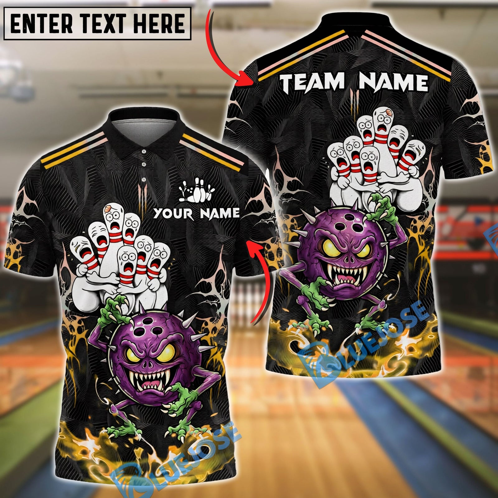 BlueJose Bowling Monster Pin Attack Dark Horror Customized Name, Team Name 3D Shirt (6 Colors)
