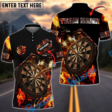 BlueJose Darts Flaming Magma Personalized Name, Team Name Shirt (4 Colors)