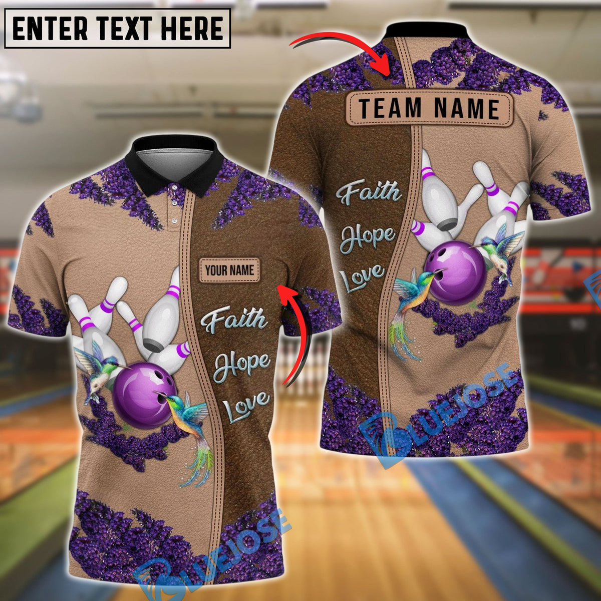 BlueJose Bowling &amp; Pins Hummingbird Faith Hope Love Customized Name, Team Name 3D Shirt (4 Colors)