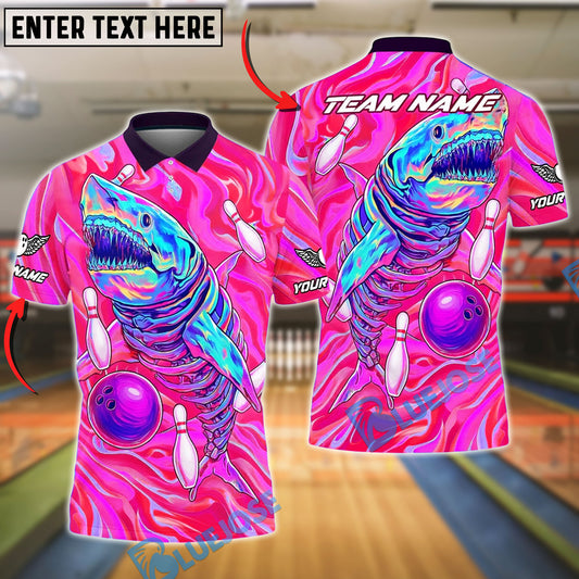 BlueJose Bowling And Pins Deep Sea Shark Neon Style Customized Name, Team Name 3D Shirt (4 Colors)
