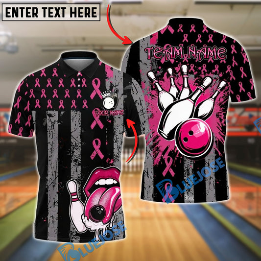 BlueJose Bowling Pink Ribbon Strike Breast Cancer Personalized Name, Team Name 3D Shirt