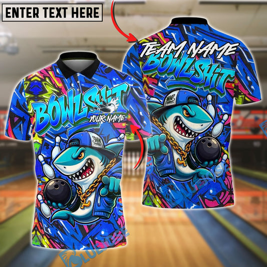 BlueJose Bowling And Pins Urban Graffiti Cool Shark Customized Name, Team Name 3D Shirt (4 Colors)