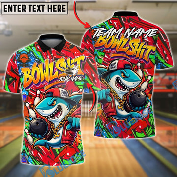 BlueJose Bowling And Pins Urban Graffiti Cool Shark Customized Name, Team Name 3D Shirt (4 Colors)