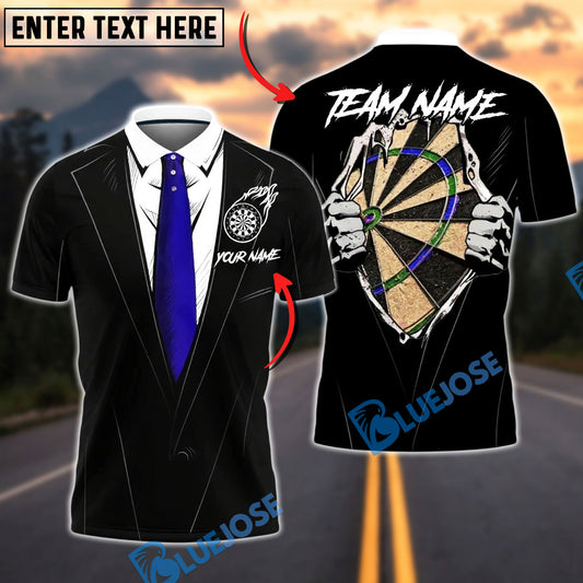 BlueJose Darts Tuxedo Style Hidden Dartboard Customized Name, Team Name 3D Shirt (4 Colors)