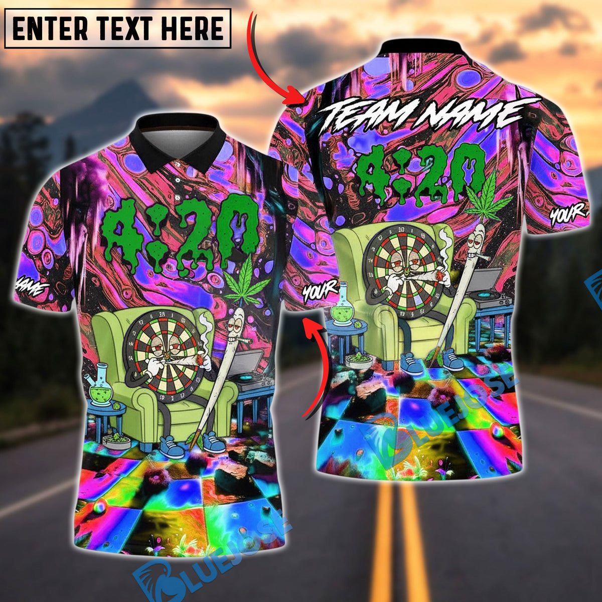 BlueJose Darts 420 Vibe Trippy Chill Customized Name, Team Name 3D Shirt (4 Colors)