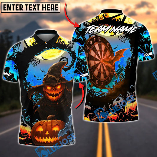 BlueJose Darts Halloween Spooky Pumpkin Dartboard Customized Name, Team Name 3D Shirt (4 Colors)