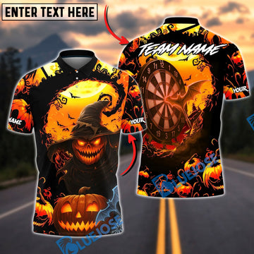 BlueJose Darts Halloween Spooky Pumpkin Dartboard Customized Name, Team Name 3D Shirt (4 Colors)