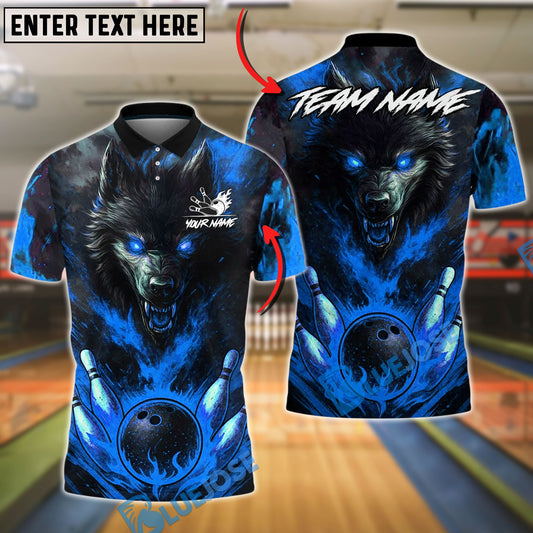 BlueJose Bowling And Pins Dark Wolf Fireball Power Strike Customized Name, Team Name 3D Shirt (4 Colors)