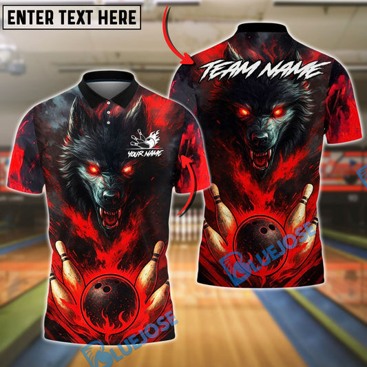 BlueJose Bowling And Pins Dark Wolf Fireball Power Strike Customized Name, Team Name 3D Shirt (4 Colors)