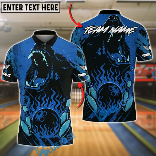 BlueJose Bowling And Pins Angry Bear Fire Strike Wild Roar Customized Name, Team Name 3D Shirt (4 Colors)