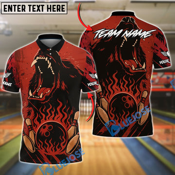 BlueJose Bowling And Pins Angry Bear Fire Strike Wild Roar Customized Name, Team Name 3D Shirt (4 Colors)