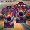 BlueJose Bowling And Pins Neon Graffiti Flame Customized Name, Team Name 3D Shirt (4 Colors)