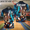 BlueJose Bowling And Pins Scary Fierce Shark Attack Customized Name, Team Name 3D Shirt (4 Colors)