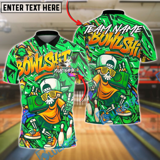 BlueJose Bowling And Pins Urban Graffiti Cool Skeleton Customized Name, Team Name 3D Shirt (4 Colors)