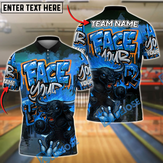 BlueJose Bowling And Pins Face Your Fear Graffiti Minotaur Customized Name, Team Name 3D Shirt (4 Colors)