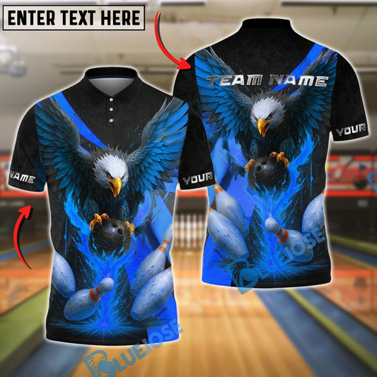 BlueJose Bowling And Pins American Bald Eagle Customized Name, Team Name 3D Shirt (4 Colors)