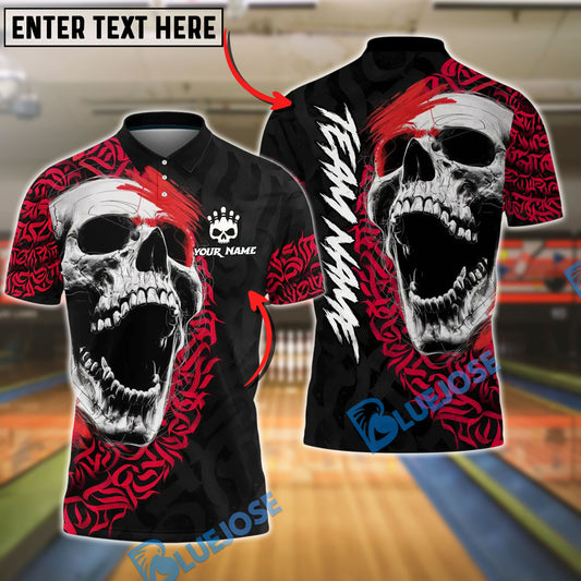 BlueJose Bowling And Pins Skull Gothic Tribal Tattoo Style Customized Name, Team Name 3D Shirt (4 Colors)