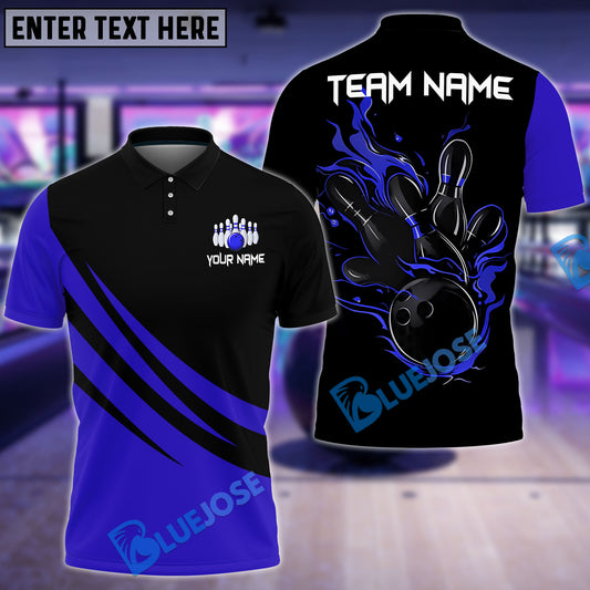 BlueJose Bowling And Pins Basic Black Customized Name 3D Shirt (4 Colors)