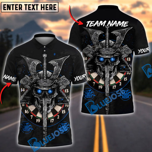 BlueJose Darts Skull Samurai Personalized Name, Team Name Shirt (4 Colors)