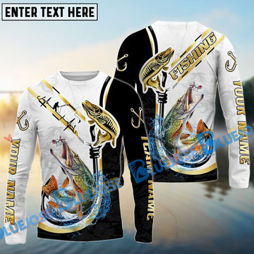 Bluejose Pike Salmon Fishing Black Golden Hook Name & Team Name 3D Shirts