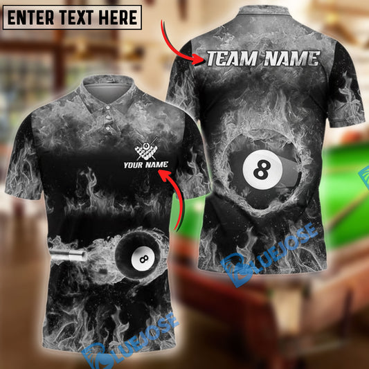 BlueJose Billiards Ball 8 Flame Pattern Personalized Name, Team Name Shirt (6 Colors)