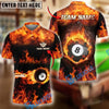 BlueJose Billiards Ball 8 Flame Pattern Personalized Name, Team Name Shirt (6 Colors)