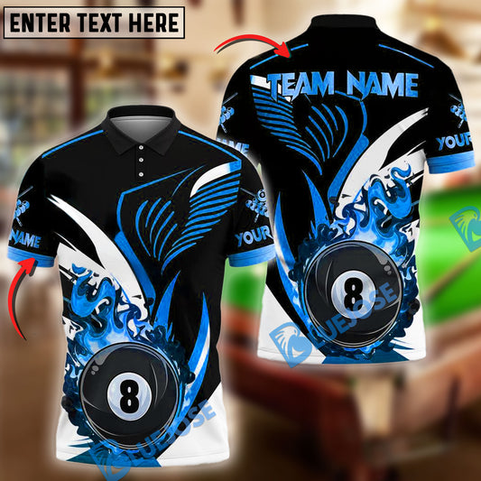 BlueJose Billiards Ball 8 Pool Golden Flame Personalized Name & Team Name Shirt (4 Colors)