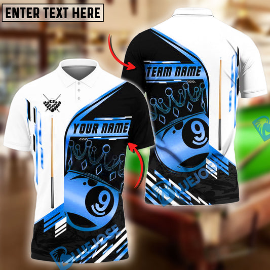 BlueJose Billiards 9-Ball Pool Champion Golden Personalized Name & Team Name Shirt (4 Colors)