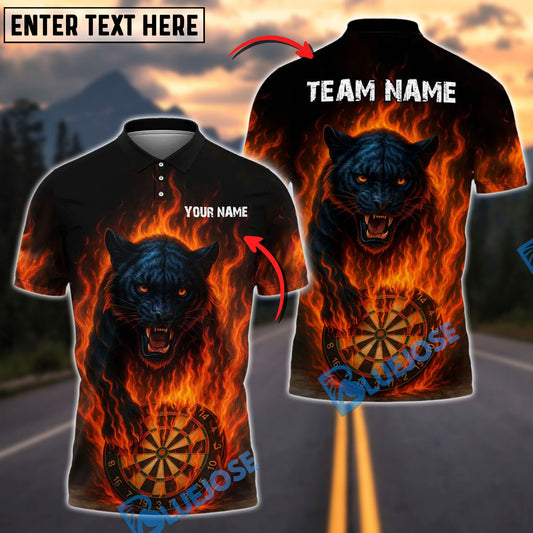 BlueJose Darts Flaming Panther Personalized Name, Team Name Shirt (4 Colors)