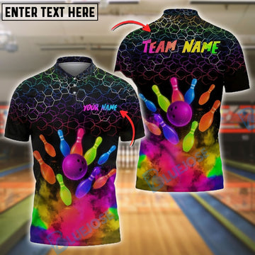BlueJose Bowling And Pins Colorful Smoke Customized Name, Team Name 3D Shirt