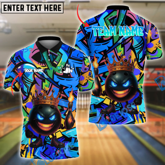 BlueJose Bowling And Pins King Graffiti Crowned Ball with Fire Pins Customized Name 3D Shirt (4 Colors)