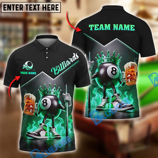 BlueJose Billiards Ball 8 Royal King with Beer & Fire Personalized Name & Team Name Shirt (4 Colors)