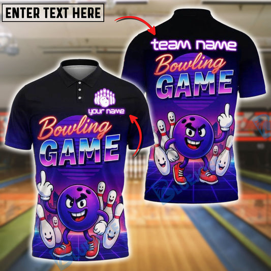 BlueJose Bowling And Pins Cartoon Bowling Squad Customized Name, Team Name 3D Shirt (4 Colors)