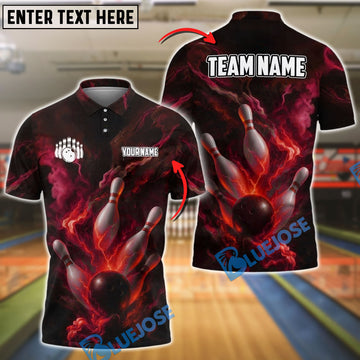 BlueJose Bowling And Pins Electric Storm Customized Name, Team Name 3D Shirt (4 Colors)