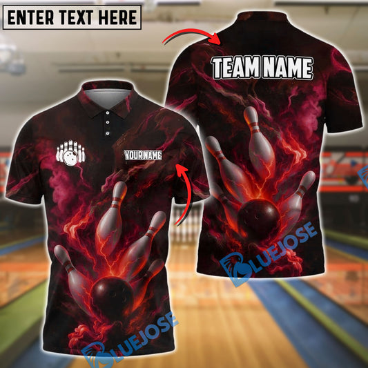 BlueJose Bowling And Pins Electric Storm Customized Name, Team Name 3D Shirt (4 Colors)