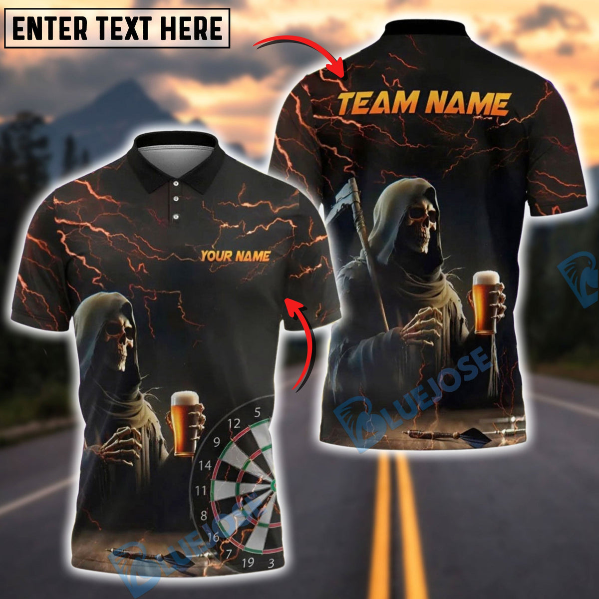 BlueJose Darts Reaper And Beer Personalized Name, Team Name 3D Shirt