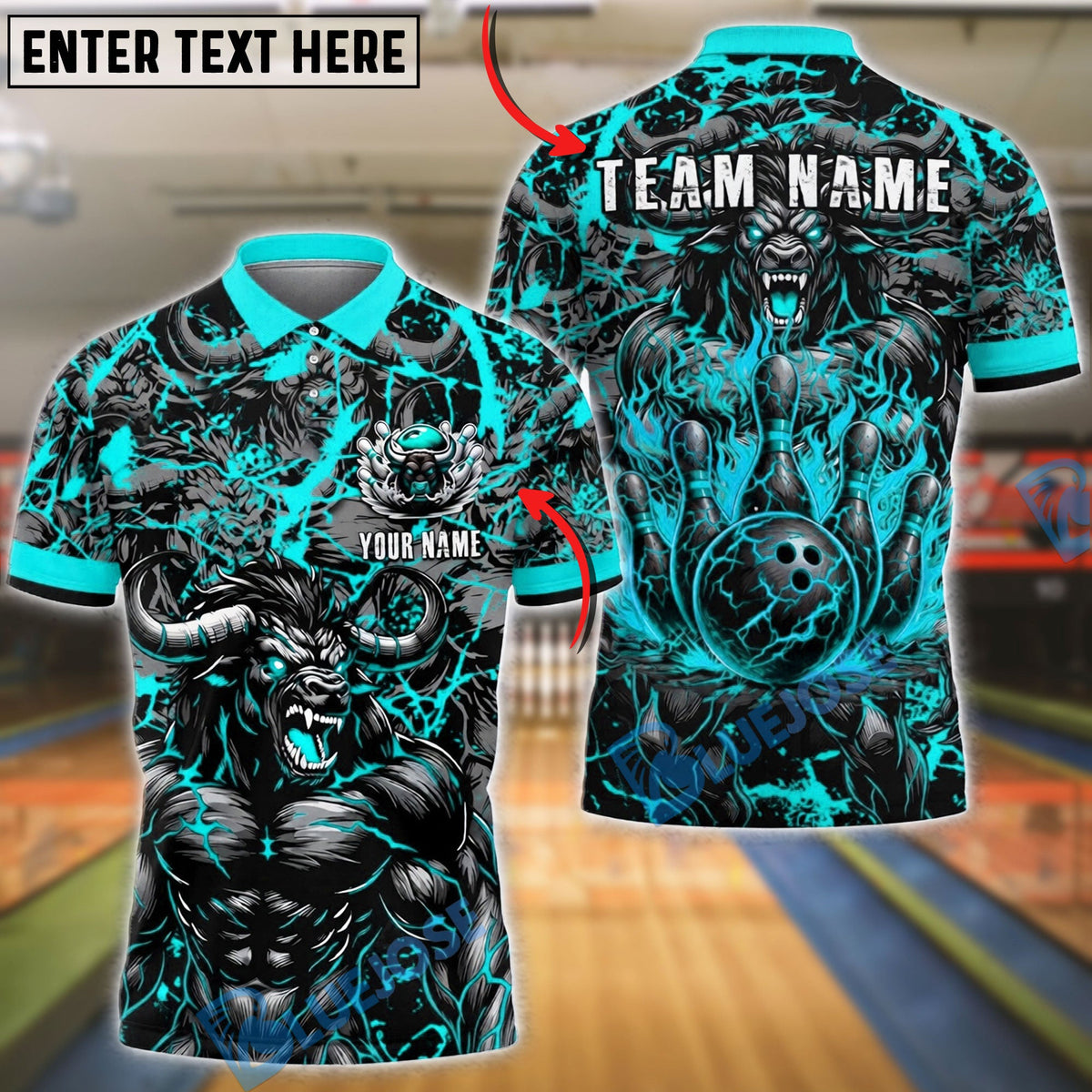 BlueJose Bowling And Pins Minotaur Thunder Customized Name, Team Name 3D Shirt (4 Colors)