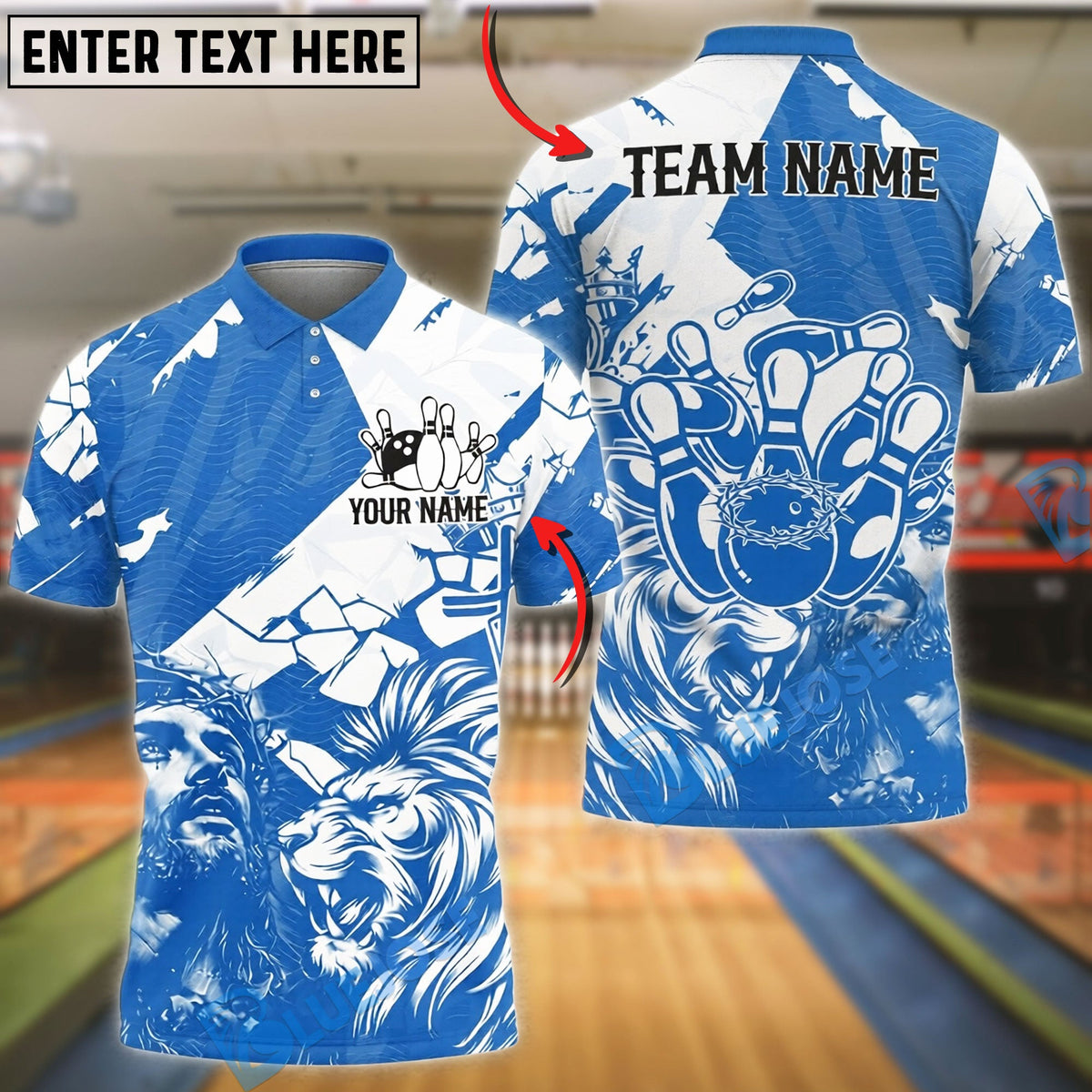 BlueJose Bowling And Pins Jesus Lion King Strike Customized Name, Team Name 3D Shirt (4 Colors)