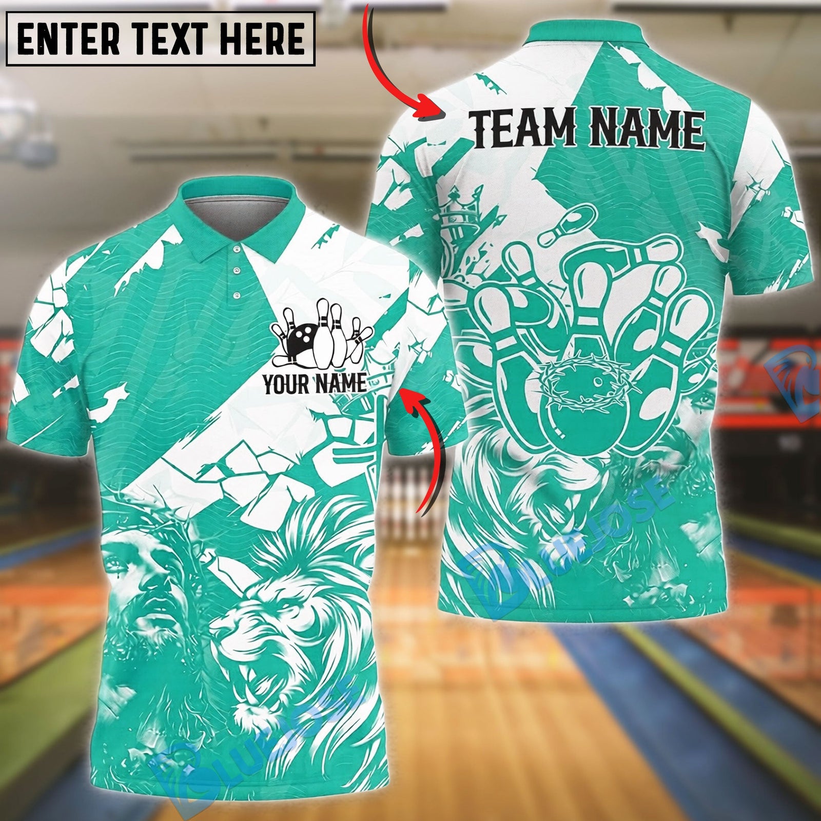 BlueJose Bowling And Pins Jesus Lion King Strike Customized Name, Team Name 3D Shirt (4 Colors)