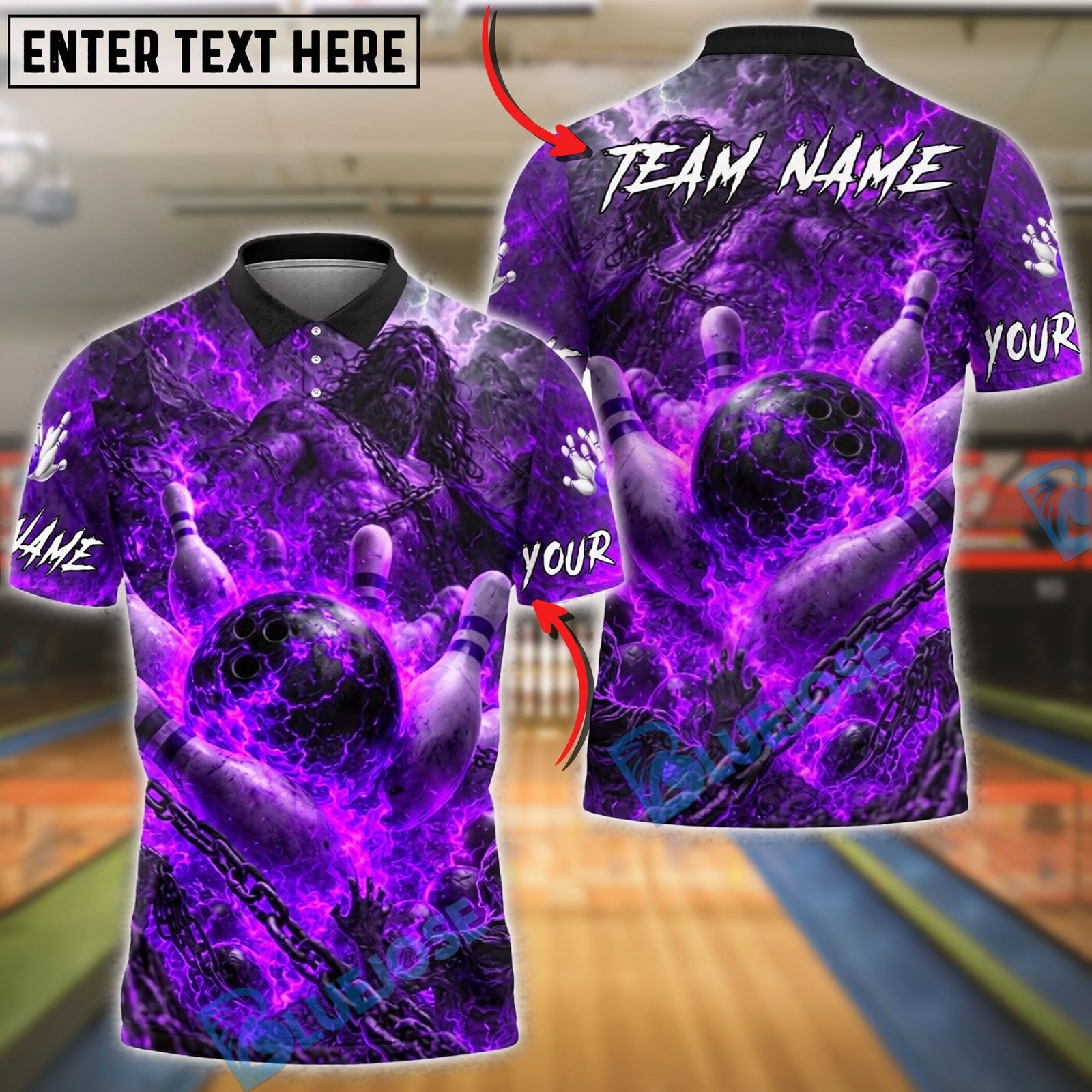 BlueJose Bowling And Pins Magma Thunder Titan Customized Name, Team Name 3D Shirt (4 Colors)