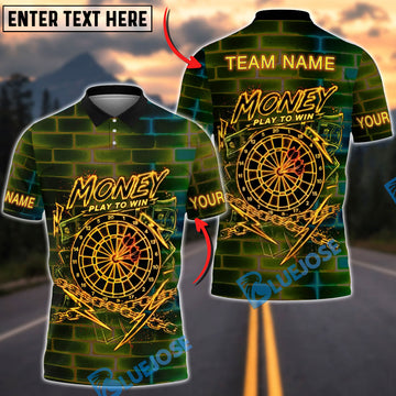 BlueJose Darts Money Play To Win Neon Dartboard Design Personalized Name Shirt