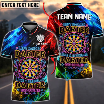BlueJose Darts Left Handed Darter Colorful Neon Dartboard Design Personalized Name Shirt