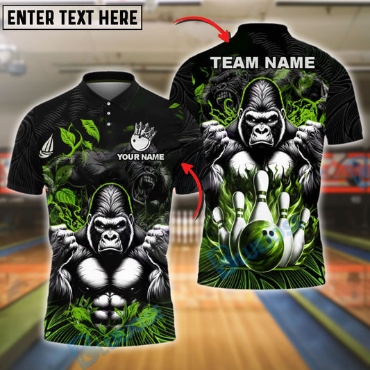 BlueJose Bowling And Pins Gorilla Strike Customized Name, Team Name 3D Shirt (4 Colors)