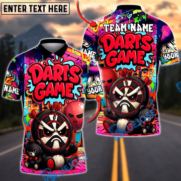 BlueJose Darts Street Graffiti Grumpy Mascot Personalized Name, Team Name Unisex Shirt (4 Colors)