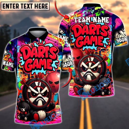 BlueJose Darts Street Graffiti Grumpy Mascot Personalized Name, Team Name Unisex Shirt (4 Colors)