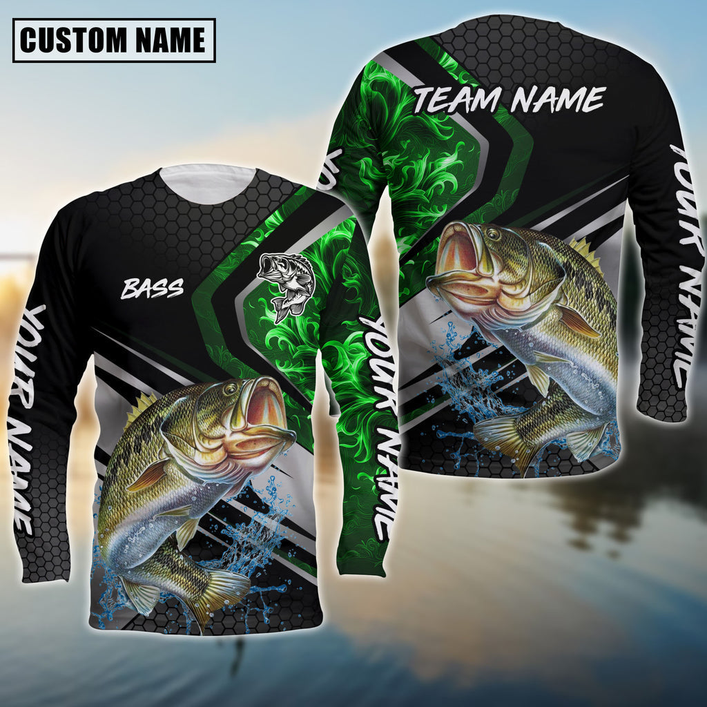 Bluejose Bass Fishing Smoke Premium Custom Name &amp; Team Name 3D Shirts (2 Colors)
